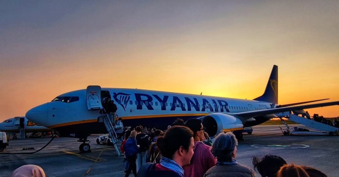Ryanair plane landing at Marrakech Menara Airport