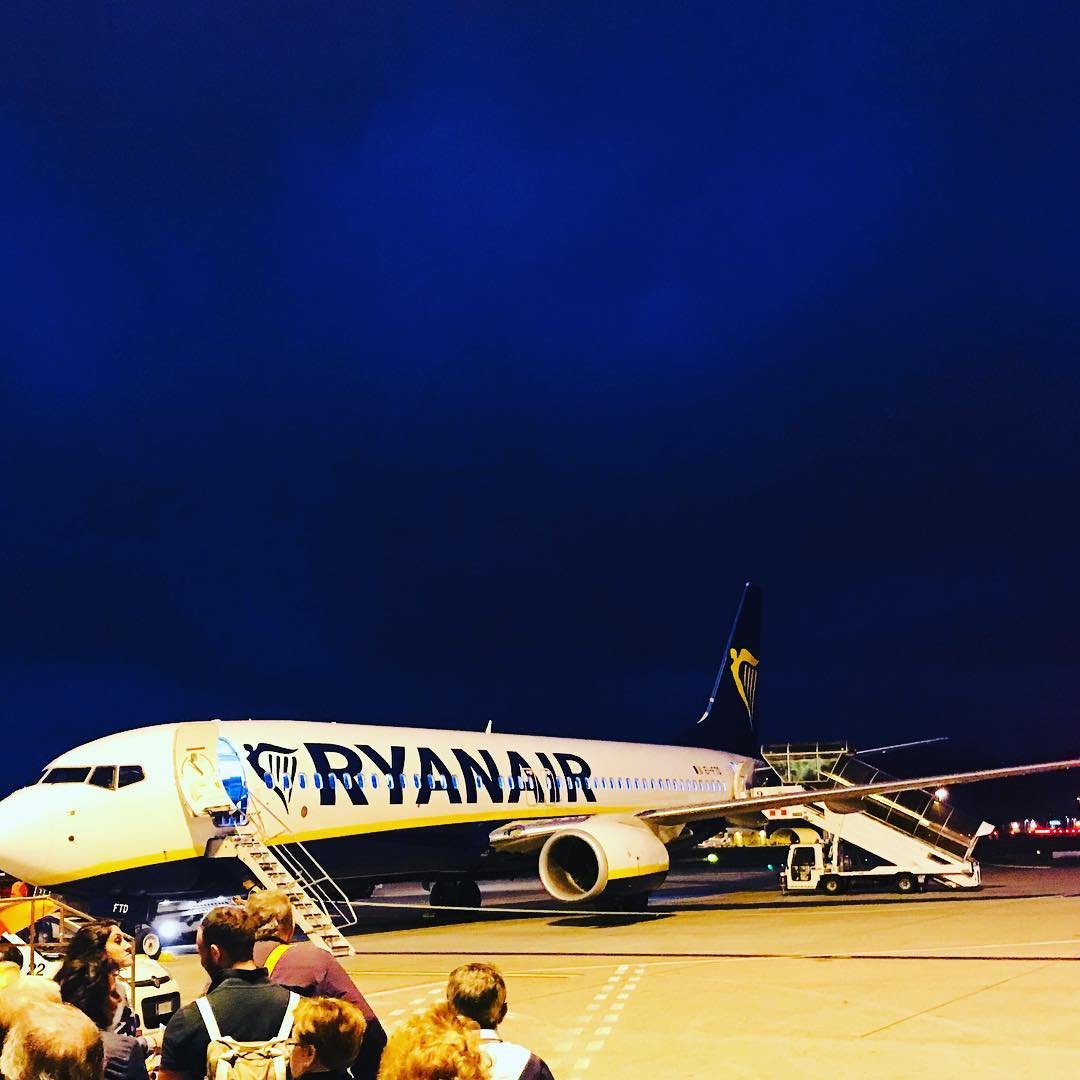 Ryanair plane landing at Marrakech Menara Airport